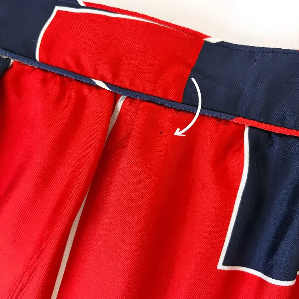 Elizabeth McKay 100% Silk Geometric Color Block Skirt Red Navy Size 10